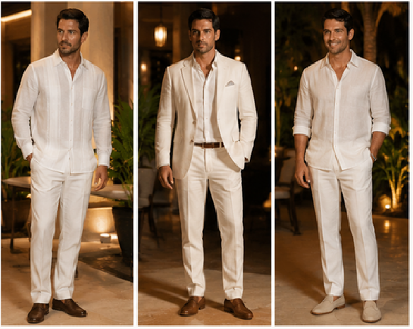 Sugerencia de vestimenta hombre — coctel inaugural blanco
